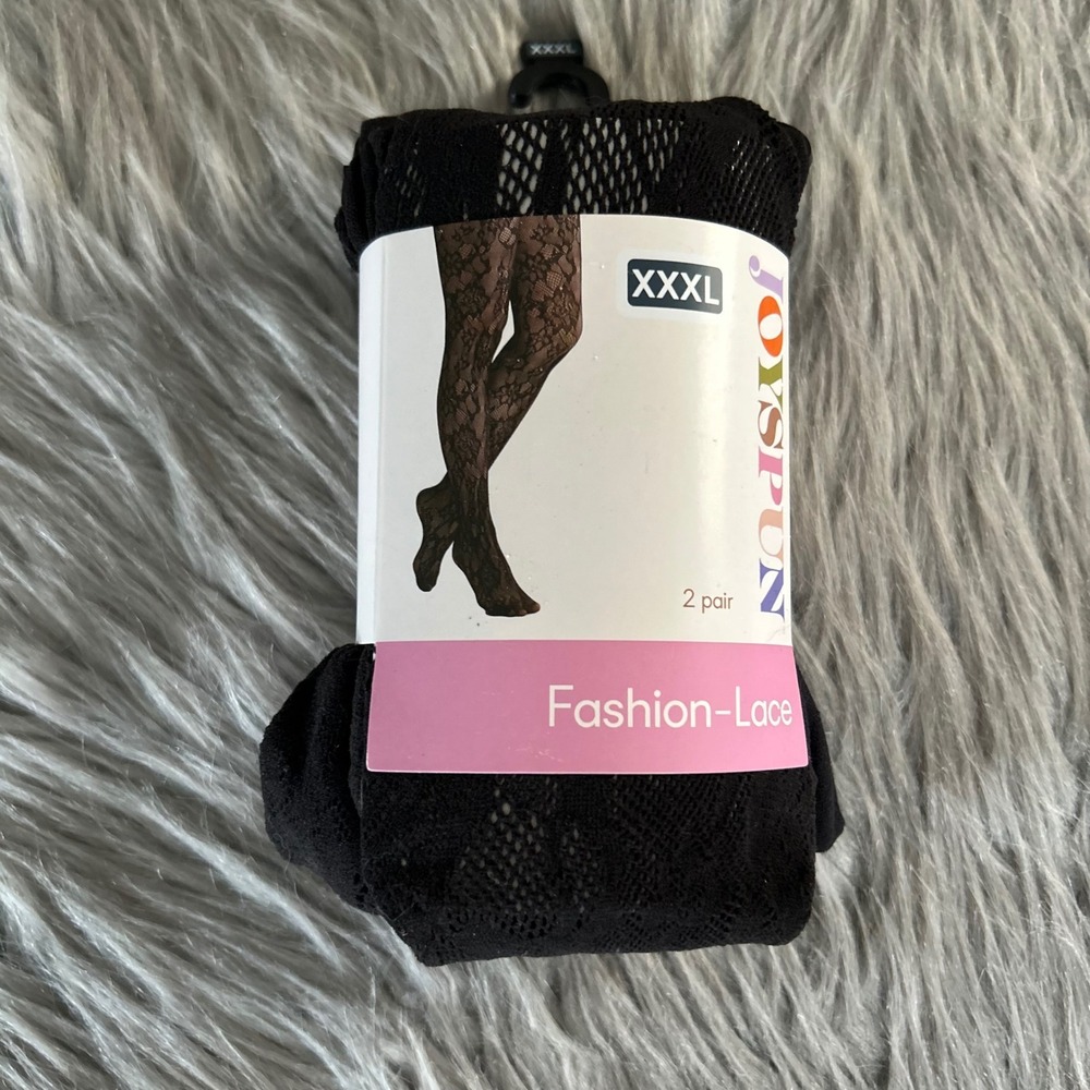 Joyspun Floral Lace Fishnet & Opaque Tights Womens Size XXXL Black Hosiery